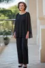 Black Round Neck Chiffon Long Sleeves 2 Pieces Mother of the Bride Pant Suits sold by Zapaka