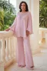 Pink 2-Piece Chiffon Scoop Beaded Mother of the Bride Pant Suits with Long Sleeves sold by Zapaka