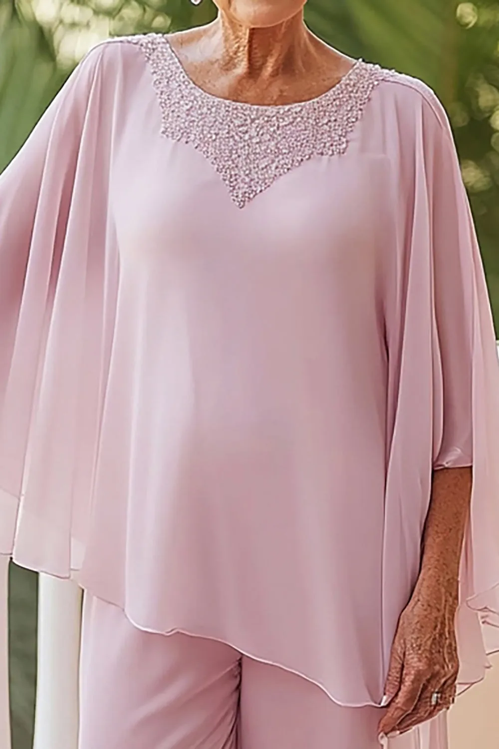 Pink Round Neck Chiffon Mother of the Bride Pant Suits sold by Zapaka product image thumbnail 2