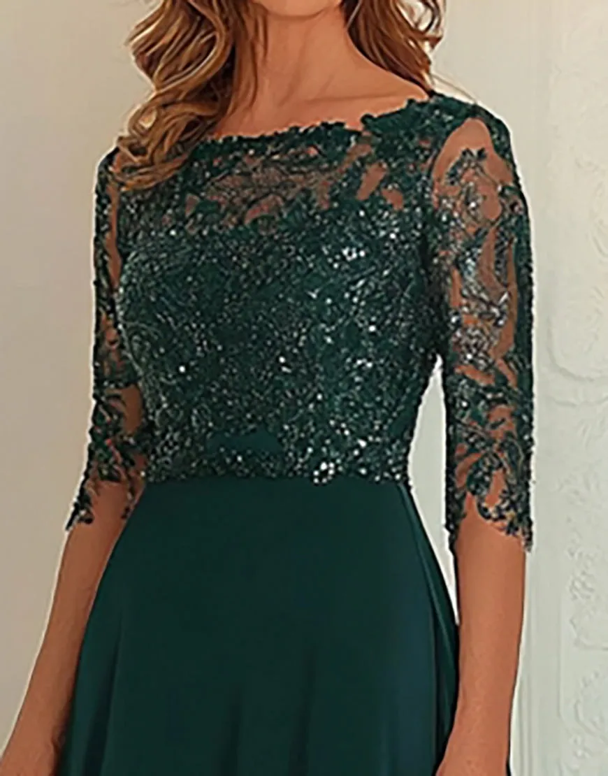 Chiffon Lace Dark Green Mother Of The Dress with 3/4 Sleeves sold by Zapaka product image thumbnail 2