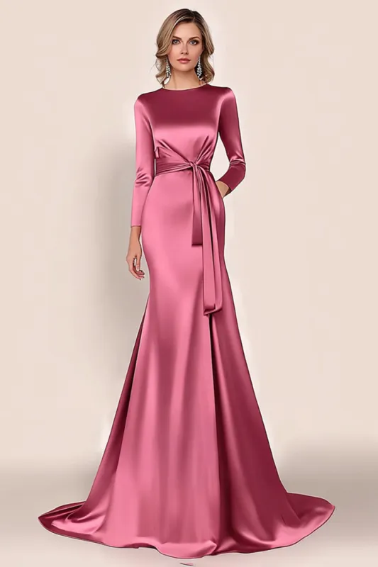 Blush Satin Mother Of The Bride Dress with Pockets sold by Zapaka