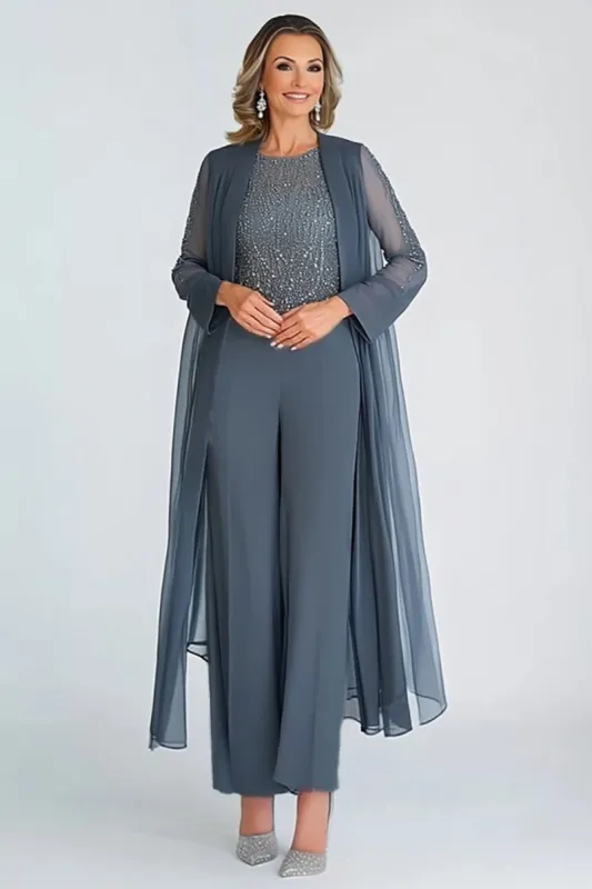 Elegant Twilight 2-piece Scoop Chiffon Ankle-Long Mother of the Bride Suits with Long Sleeves sold by Zapaka