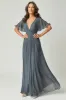 Elegant Twilight A-Line V-neck Ruch Long Chiffon Mother Of the Bride Dress with Flutter Sleeves sold by Zapaka