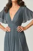 Elegant Twilight A-Line V-neck Ruch Long Chiffon Mother Of the Bride Dress with Flutter Sleeves sold by Zapaka