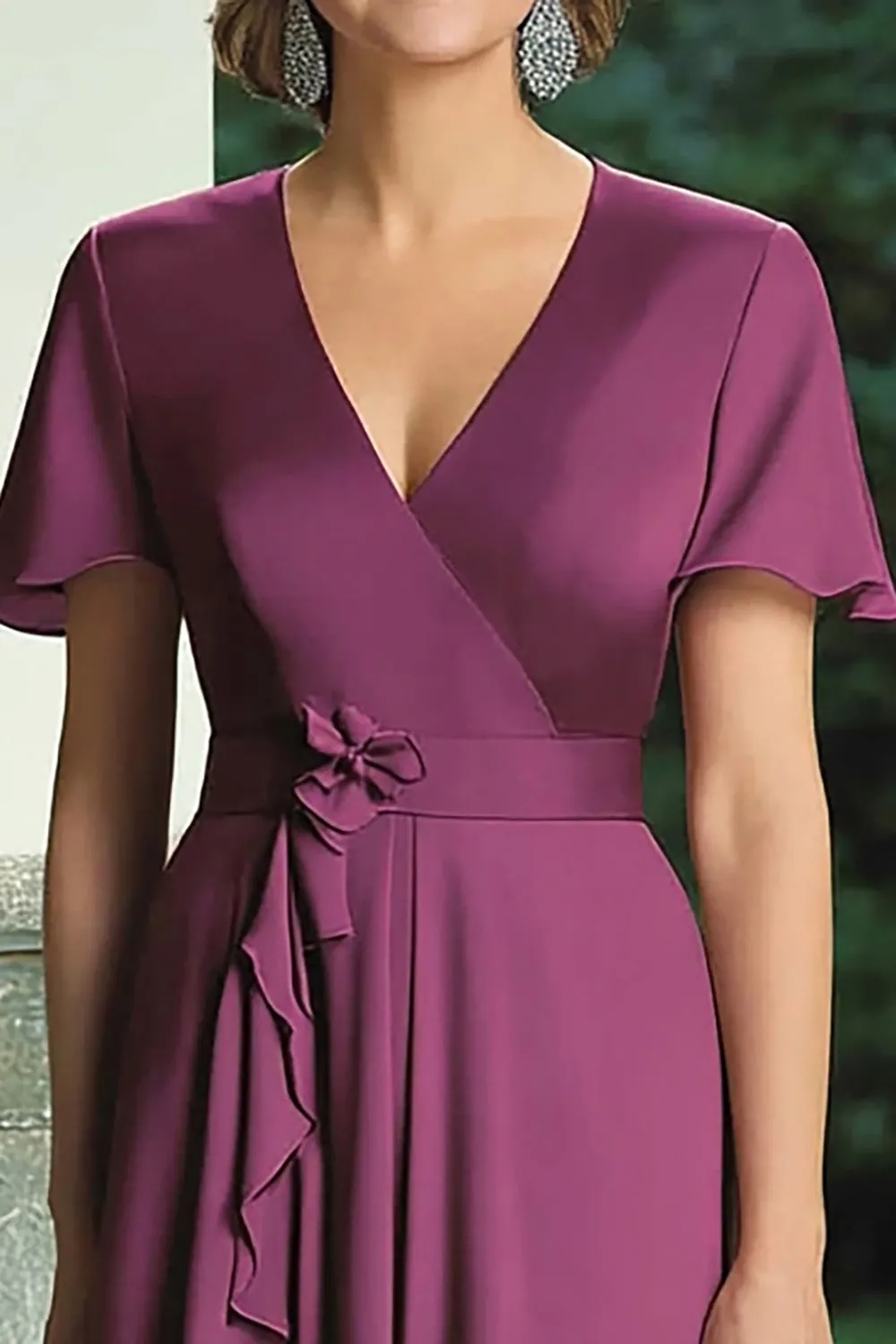 Purple Mermaid Wrap Short Sleeves V Neck Ruffles Chiffon Long Mother of the Bride Dress sold by Zapaka product image thumbnail 2
