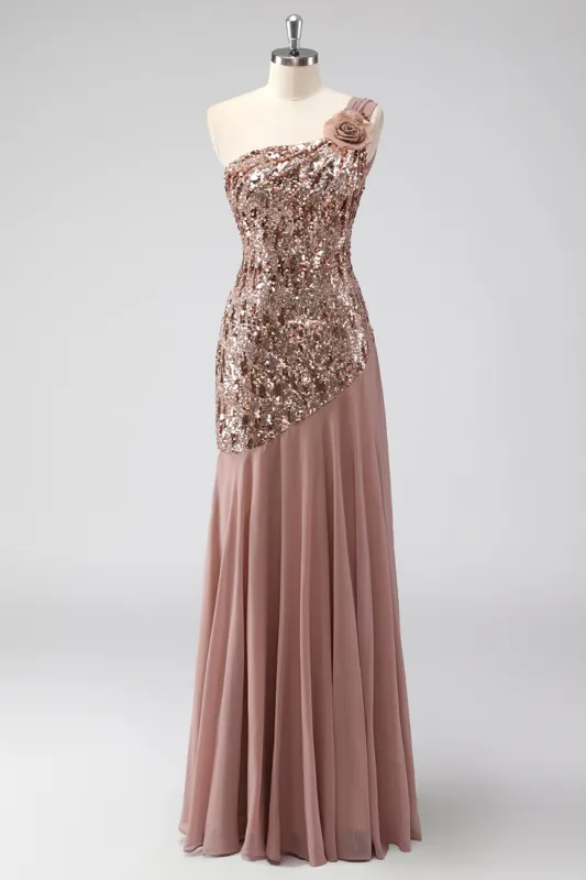Sparkly One Shoulder Squins Sheath Chiffon Mother of the Bride Dress sold by Zapaka