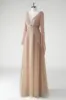 Blush A Line V Neck Chiffon Long Sleeves Mother of the Bride Dress with Beading sold by Zapaka