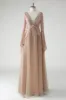 Blush A Line V Neck Chiffon Long Sleeves Mother of the Bride Dress with Beading sold by Zapaka