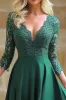 Satin Lace Dark Green A Line V Neck 3/4 Sleeves Mother of the Bride Dress sold by Zapaka