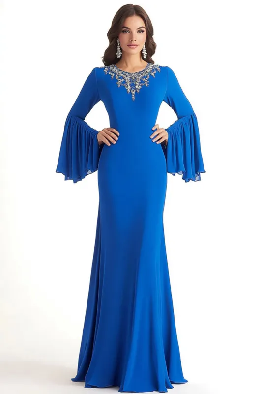 Royal Blue Sheath Scoop Long Sleeve Mother of the Bride Dress made by Zapaka