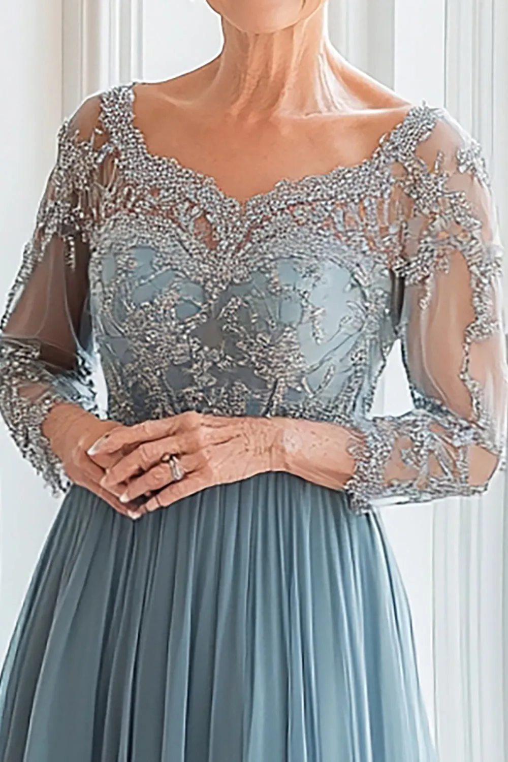 Queen Anne Dusty Blue A Line Long Sleeves Mother of the Bride Dress sold by Zapaka product image thumbnail 2
