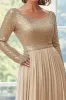 Golden A Line Chiffon Pleated Mother of the Bride Dress with Long Sleeves sold by Zapaka