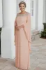 Apricot Chiffon Column Scoop Neck Flutter Sleeves Mother of the Bride Dress sold by Zapaka
