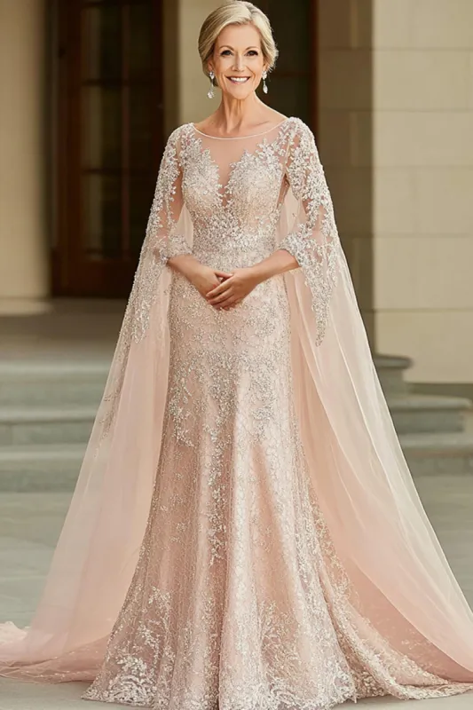 Elegant Apricot Deep V Neck Mother Of Bride Dress With Lace Appliques sold by Zapaka