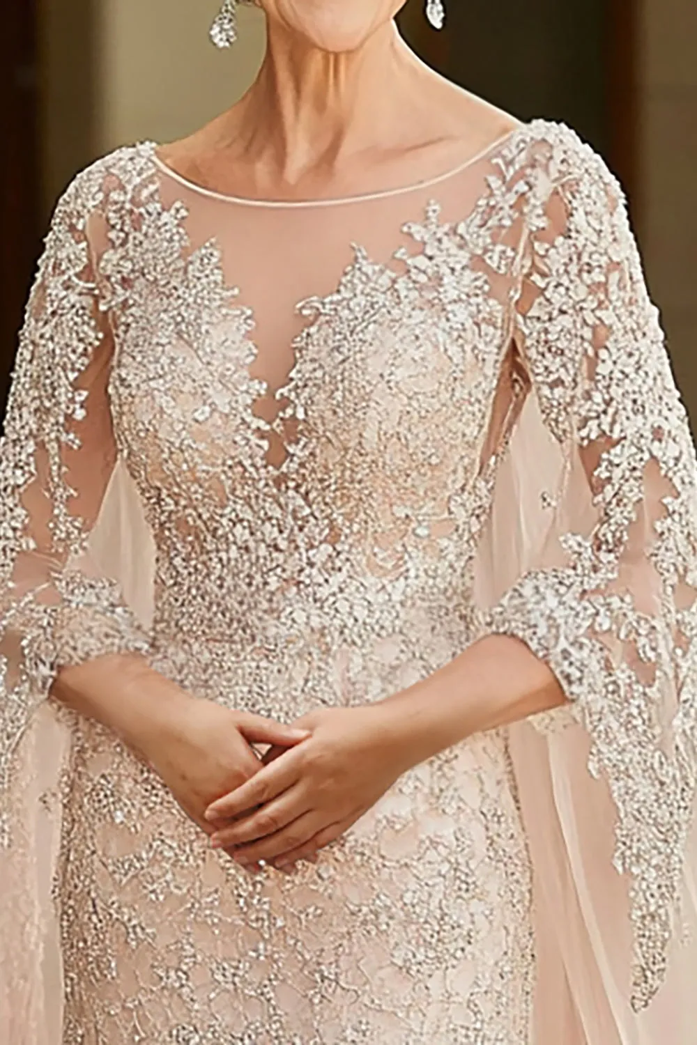 Elegant Apricot Deep V Neck Mother Of Bride Dress With Lace Appliques sold by Zapaka product image thumbnail 2