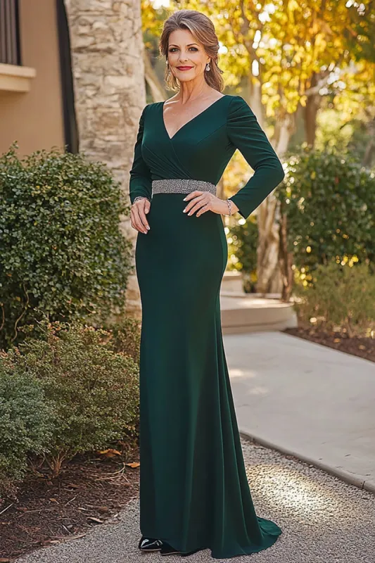 Dark Green Mermaid Long Sleeves Mother Of Bride Dress With Beading sold by Zapaka