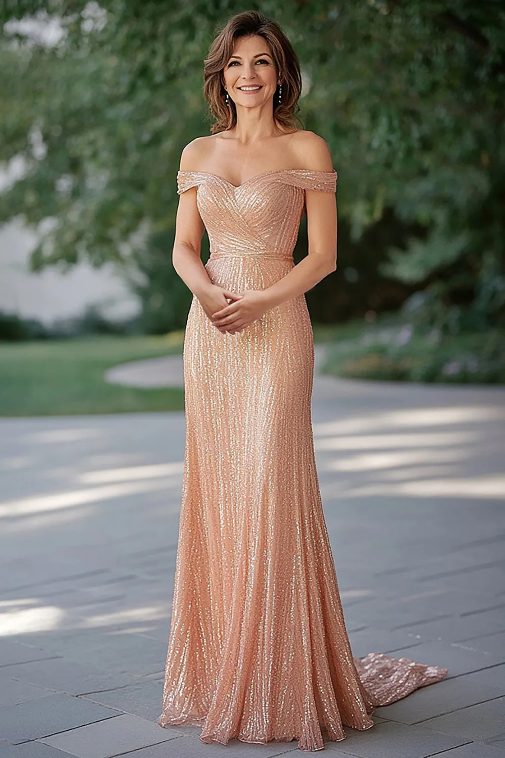 Sparkly Champagne Mermaid Strapless Mother Of Bride Dress With Sequins sold by Zapaka