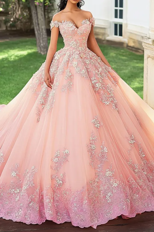 Blush Appliqued Off The Shoulder Quinceanera Dress sold by Zapaka