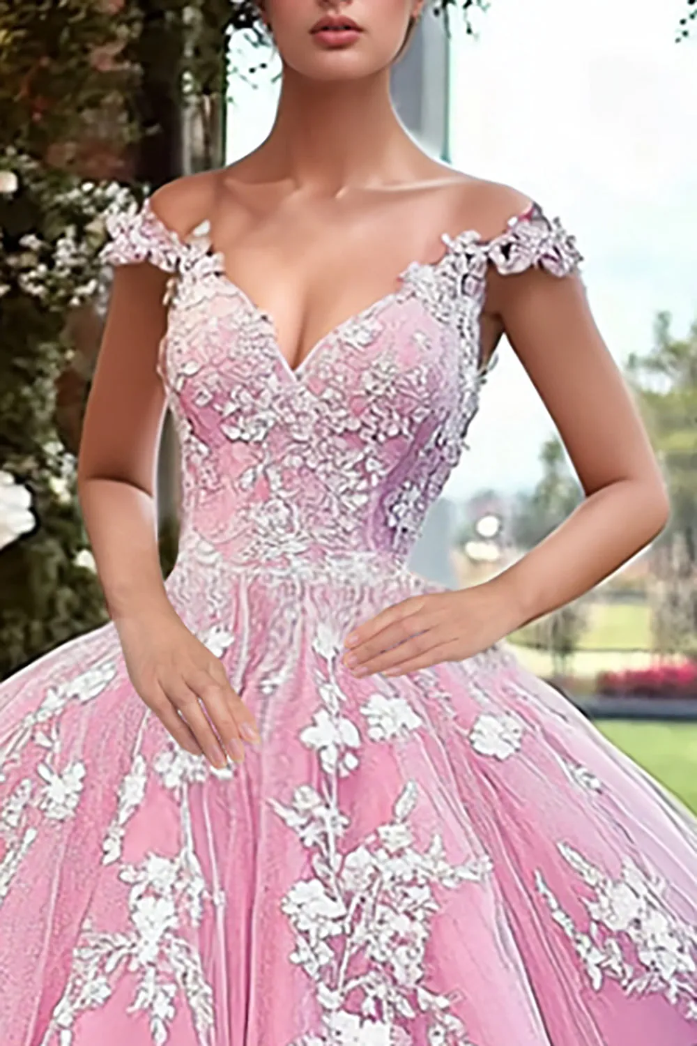 Off The Shoulder Sparkly Pink Quinceanera Dress with 3D Flowers sold by Zapaka product image thumbnail 2