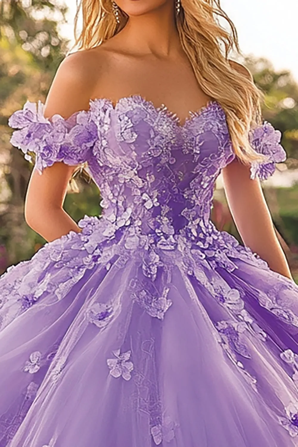 Plum Floral Off The Shoulder Tulle Quinceanera Dress with Appliques sold by Zapaka product image thumbnail 2