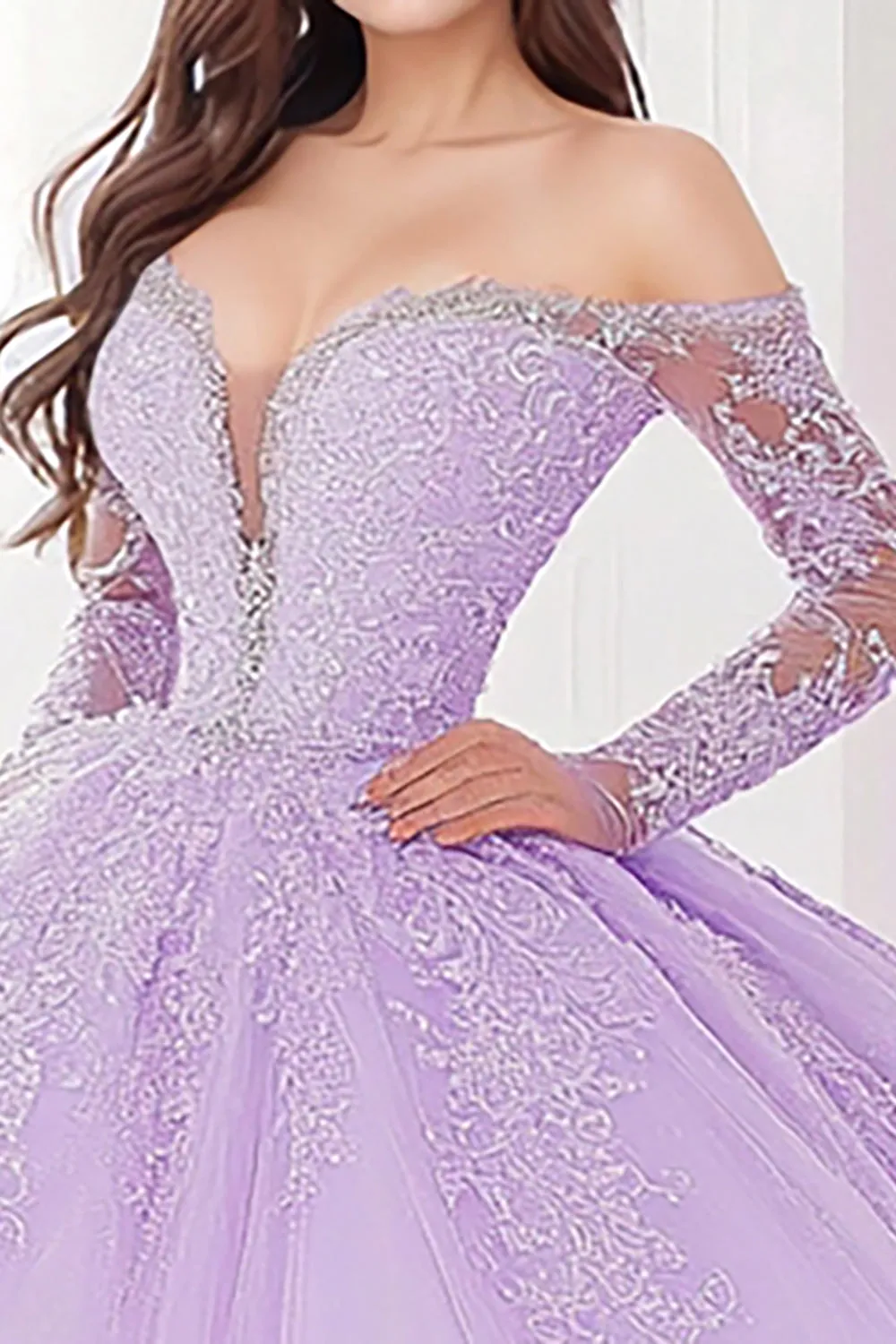 Princess Lilac Ball Gown Off the Shoulder Long Sleeves Tulle Quinceanera Dress with Appliques sold by Zapaka product image thumbnail 2
