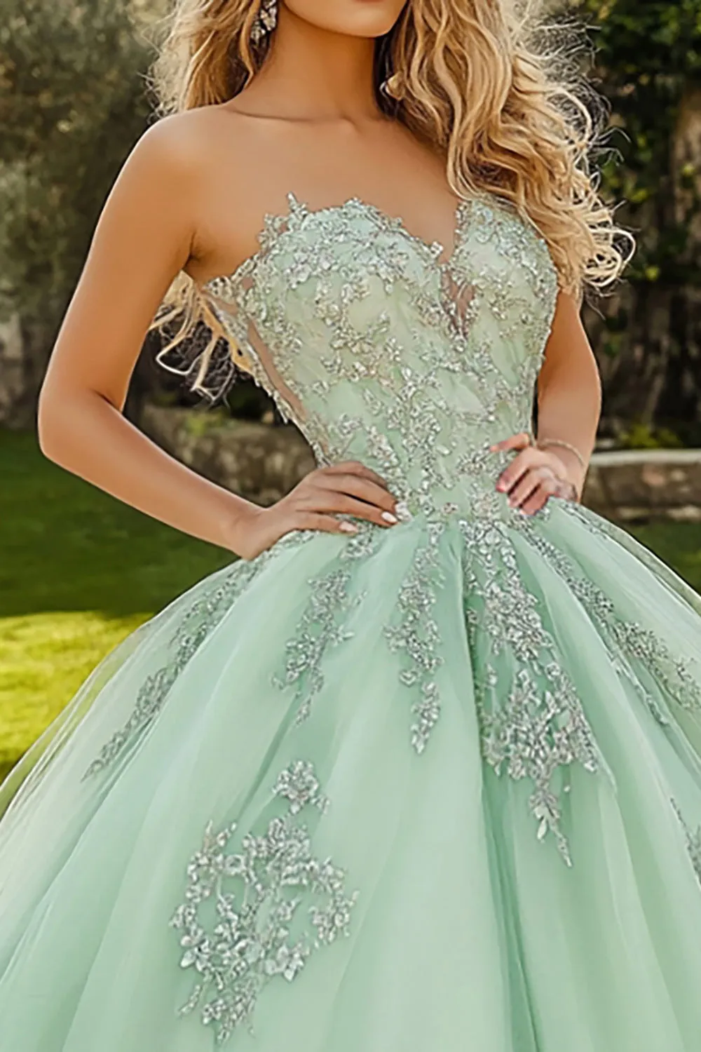 Mint Green Tulle Sweetheart Princess Applique Quinceanera Dress sold by Zapaka product image thumbnail 2