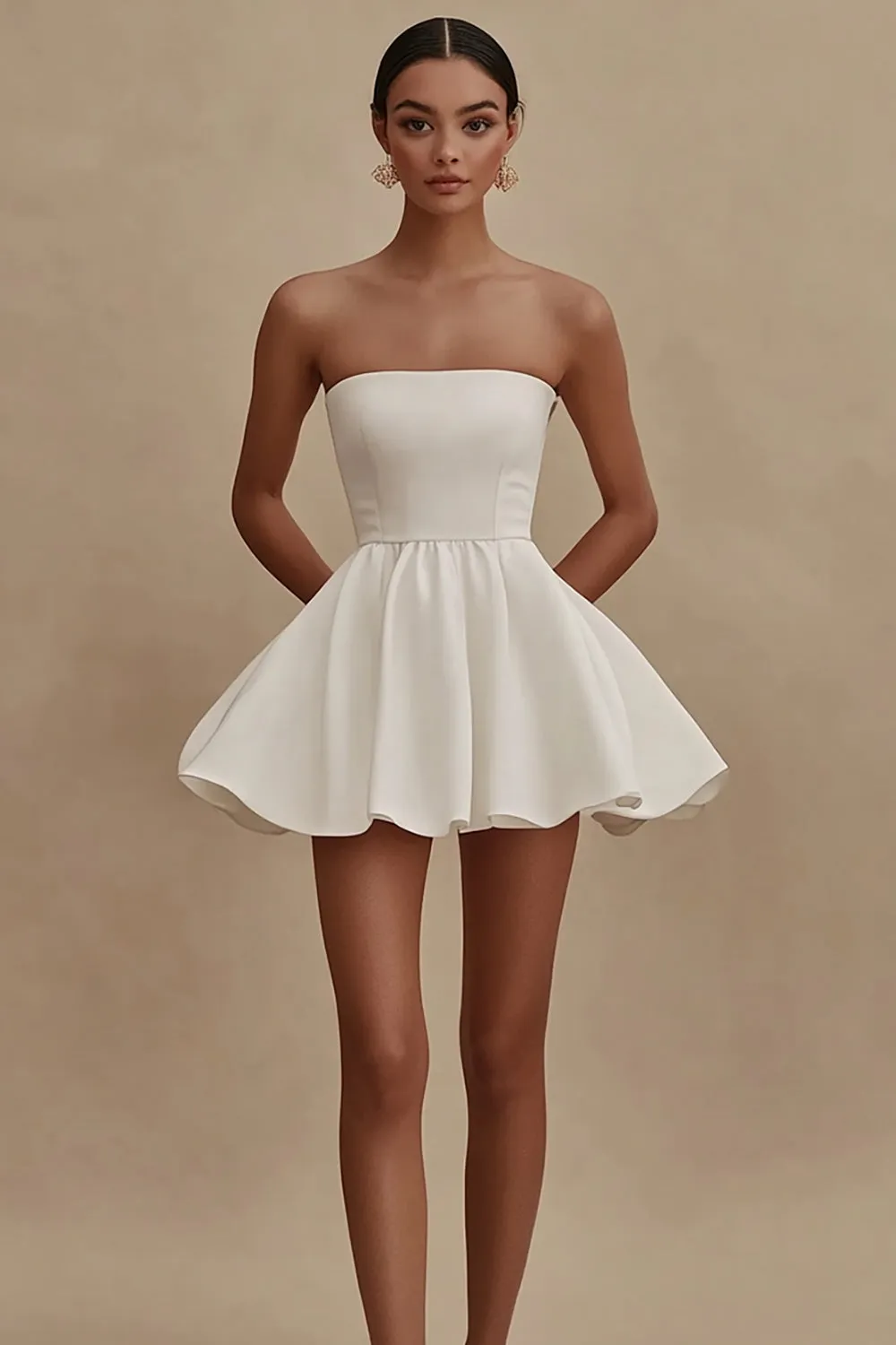 White Cotton Strapless A Line Short Graduation Dress sold by Zapaka