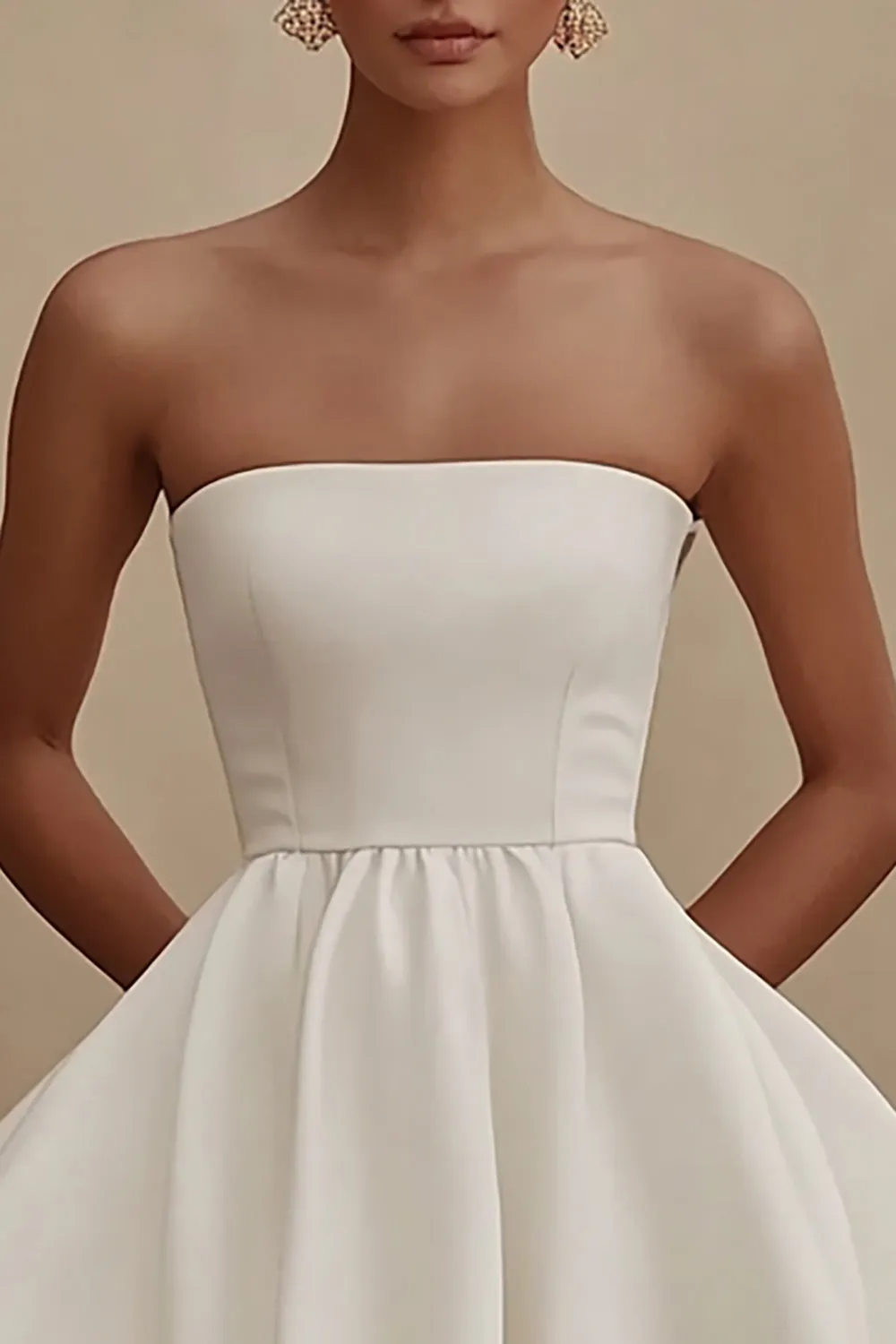 White Cotton Strapless A Line Short Graduation Dress sold by Zapaka product image thumbnail 2