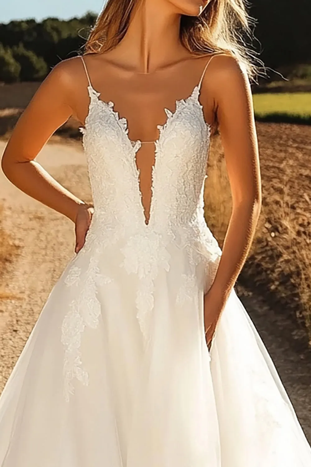 Ivory A Line Tulle Spaghetti Straps Lace Wedding Dress sold by Zapaka product image thumbnail 2