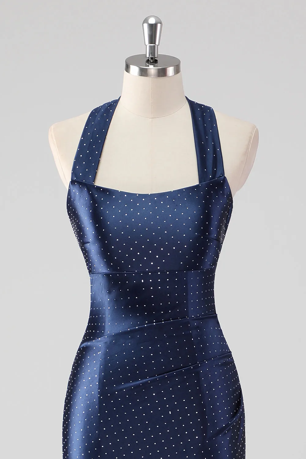 Navy Halter Beaded Mermaid Ruffles Long Formal Dress sold by Zapaka product image thumbnail 4