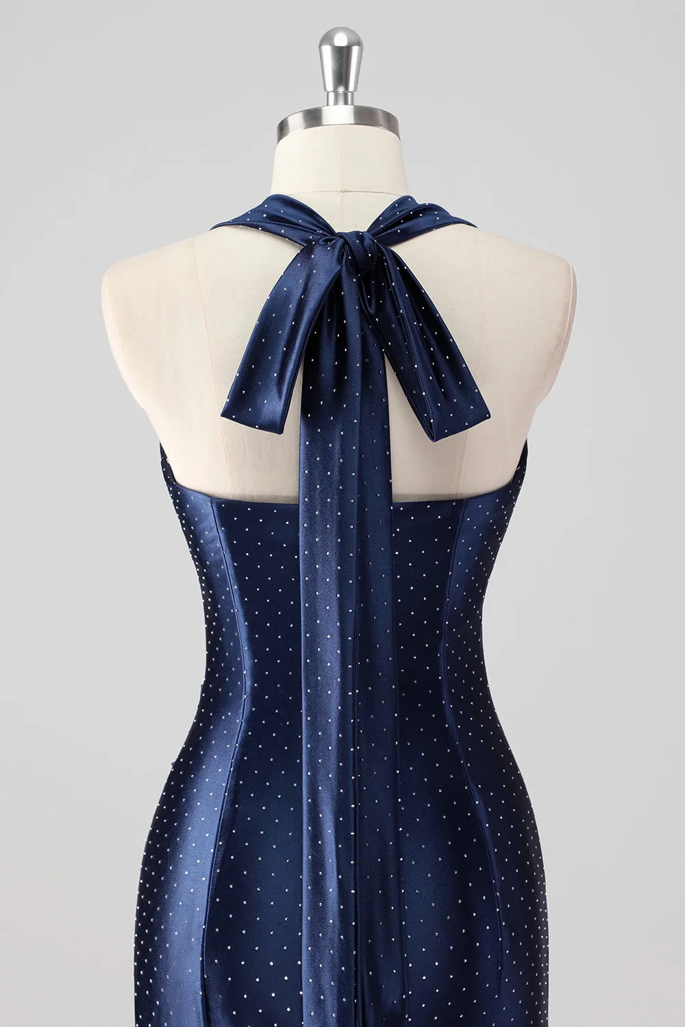 Navy Halter Beaded Mermaid Ruffles Long Formal Dress sold by Zapaka product image thumbnail 5