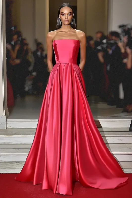 Watermelon A Line Satin Strapless Gala Dress sold by Zapaka