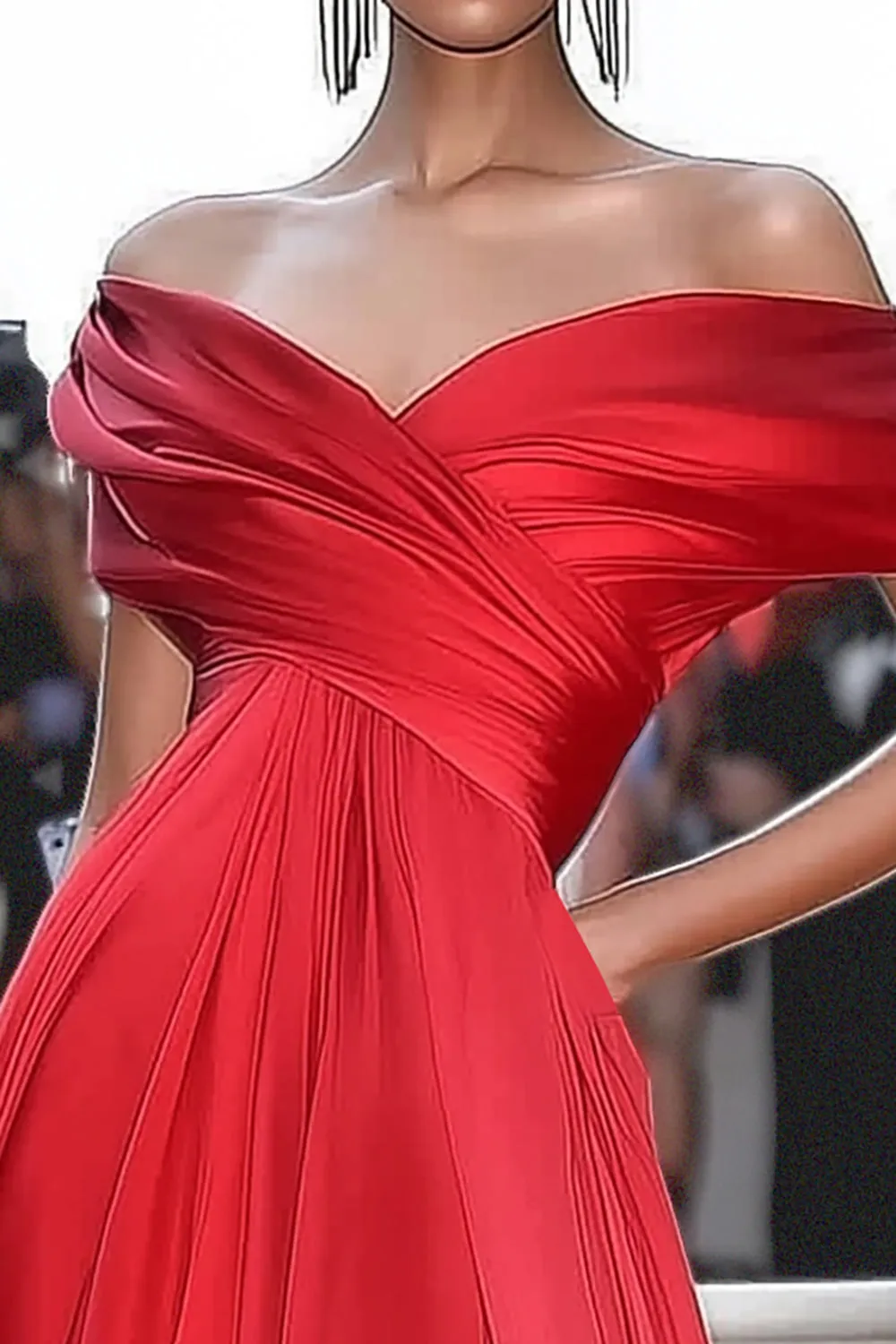 Red Off The Shoulder A Line Ruched Gala Dress sold by Zapaka product image thumbnail 2