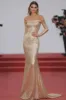 Champagne Off The Shoulder Sequins Sheath Gala Dress With Long Sleeves sold by Zapaka