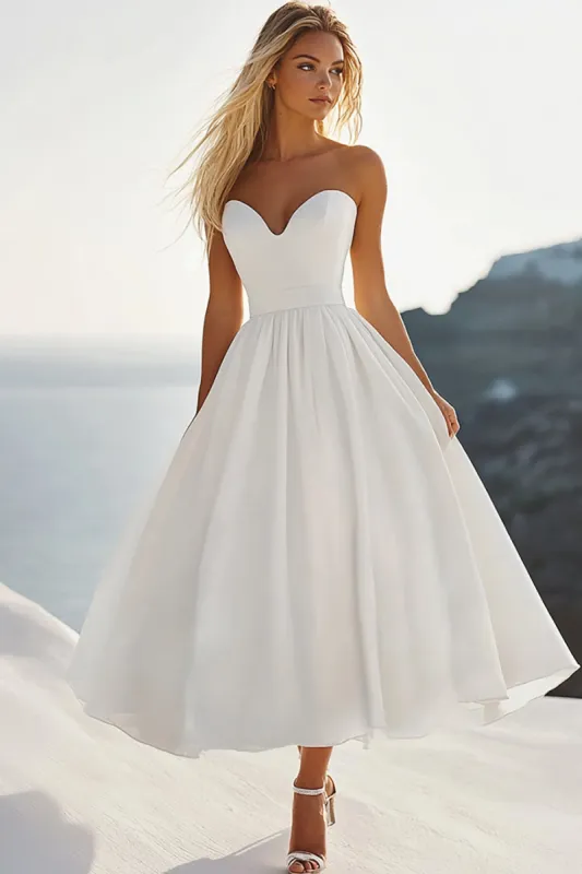 White Sweetheart A Line Graduation Dress sold by Zapaka