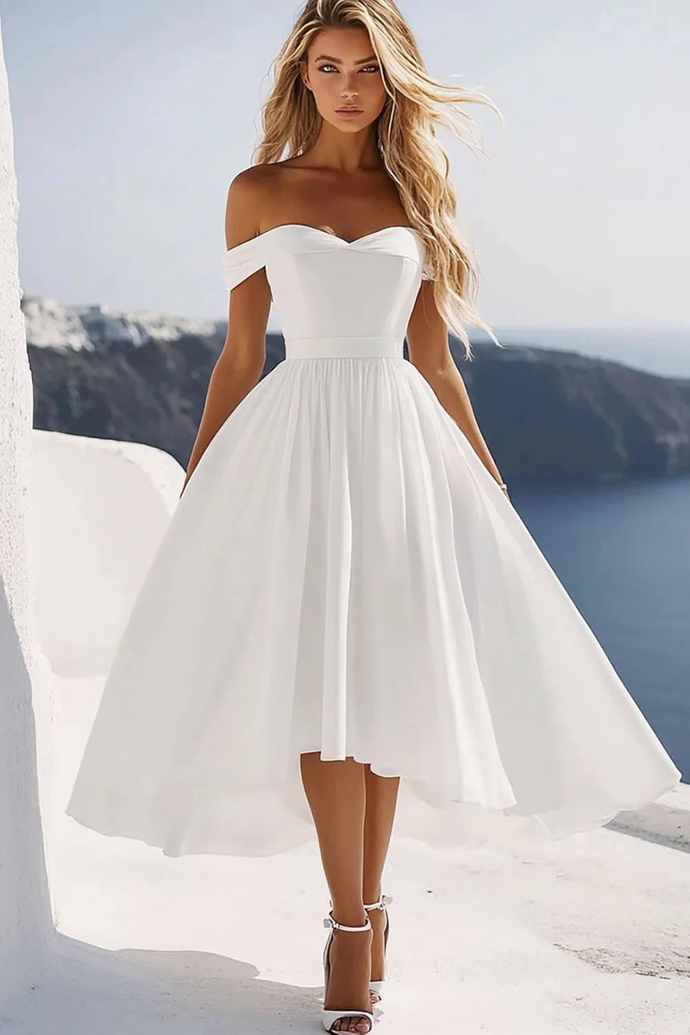 Chiffon White Off the Shoulder A Line Graduation Dress sold by Zapaka