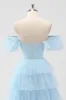 Sky Blue Off The Shoulder Tiered Corset A Line Bridesmaid Dress sold by Zapaka