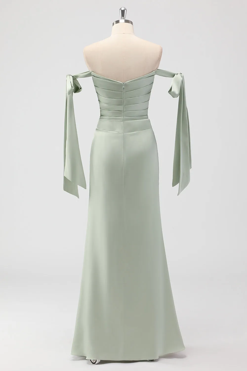 Sage Green Off The Shoulder Mermaid Ruched Long Bridesmaid Dress sold by Zapaka product image thumbnail 2