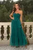 Pine Strapless Tulle Long A Line Ruffles Bridesmaid Dress sold by Zapaka
