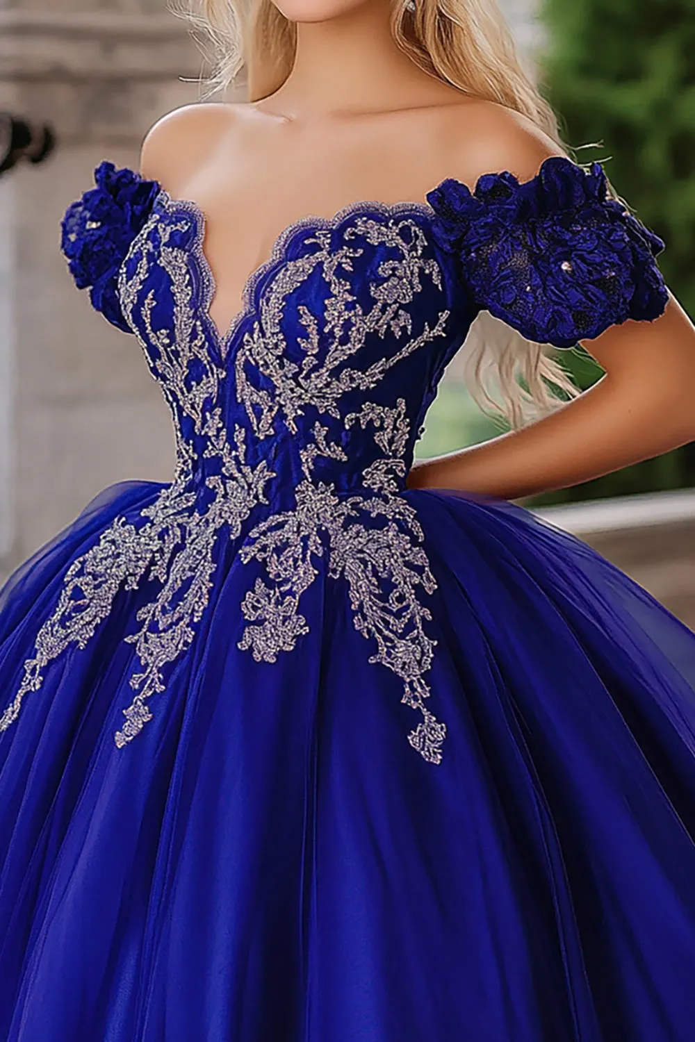 Royal Blue Ball Gown Off the Shoulder Tulle Quinceanera Dress with Appliques sold by Zapaka product image thumbnail 2
