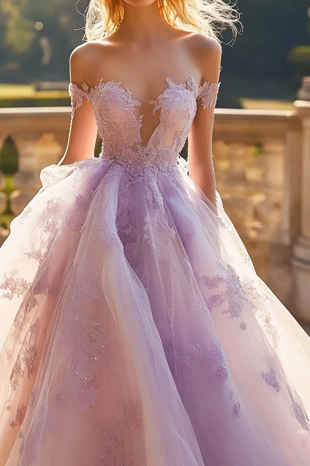 Princess Lilac Ball Gown Off the Shoulder Tulle Quinceanera Dress with Lace Appliques sold by Zapaka product image thumbnail 2