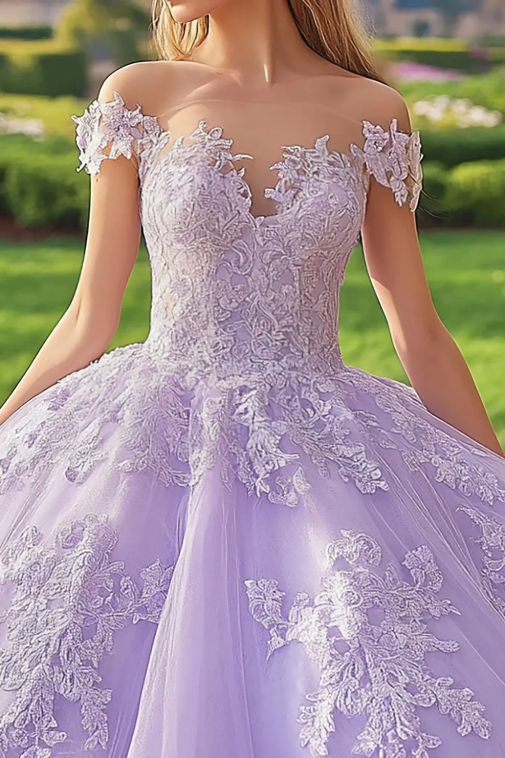 Princess Lilac Ball Gown Off the Shoulder Tulle Quinceanera Dress with Appliques sold by Zapaka product image thumbnail 2