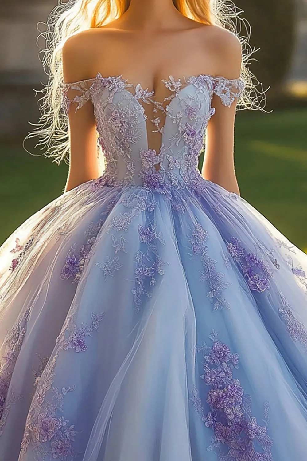 Princess Lavender Ball Gown Off the Shoulder Tulle Quinceanera Dress with 3D Flowers sold by Zapaka product image thumbnail 2