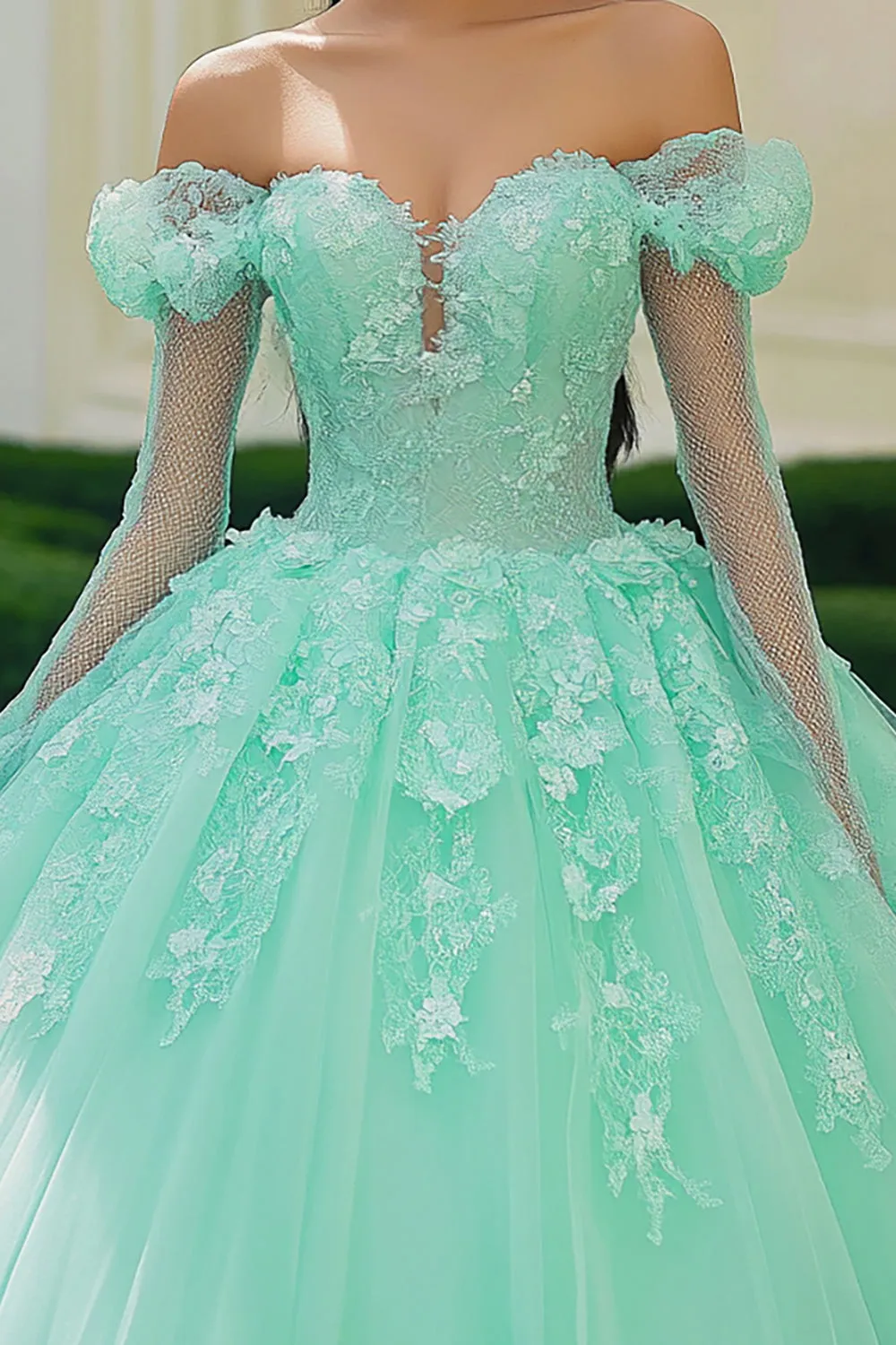 Mint Princess Off The Shoulder Tulle Appliqued Quinceanera Dress sold by Zapaka product image thumbnail 2