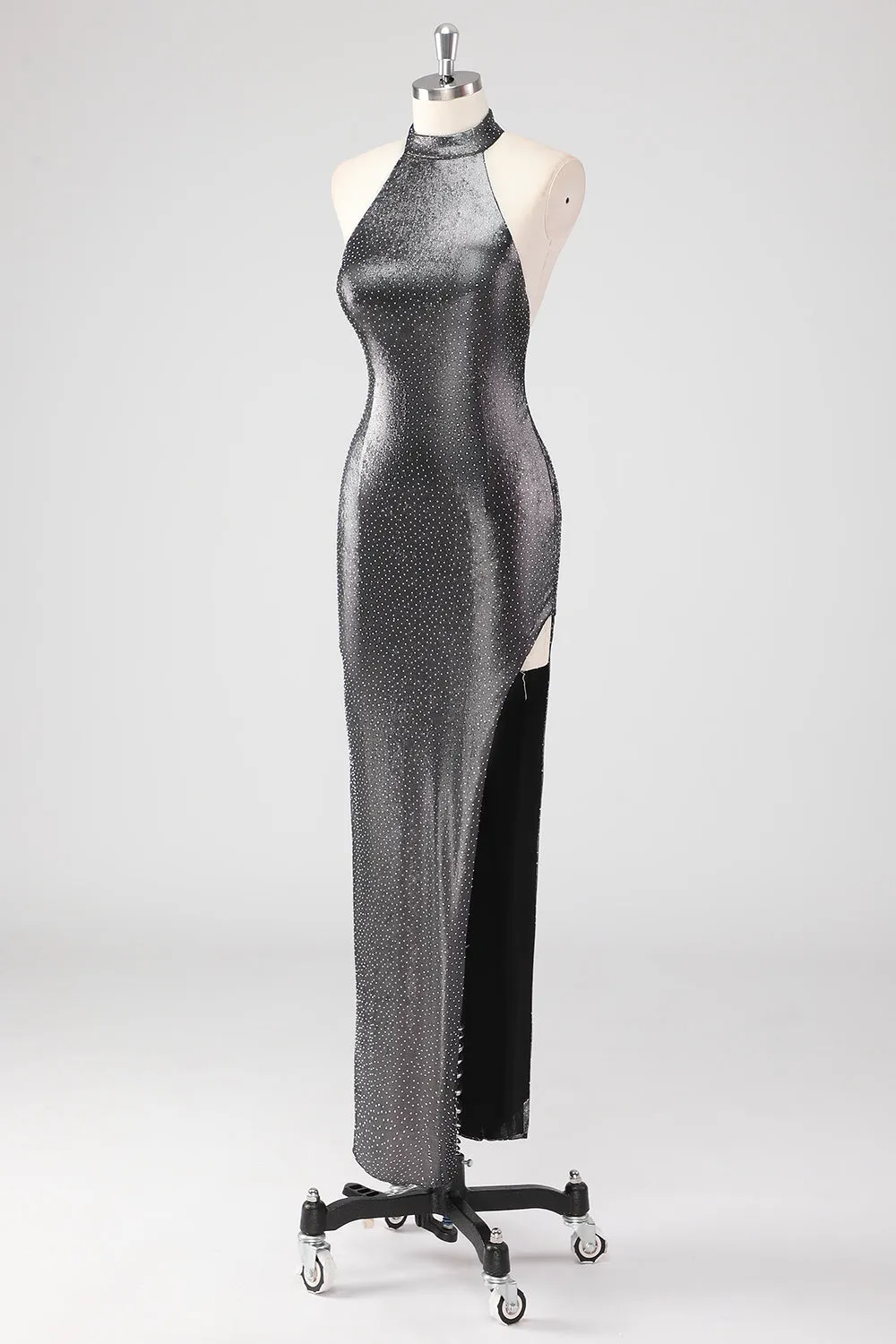 Sparkly Silver Grey Halter Shath Formal Dress with Slit sold by Zapaka product image thumbnail 3