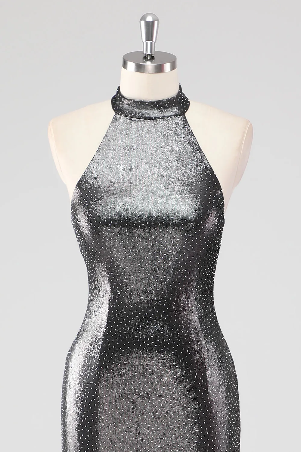 Sparkly Silver Grey Halter Shath Formal Dress with Slit sold by Zapaka product image thumbnail 4