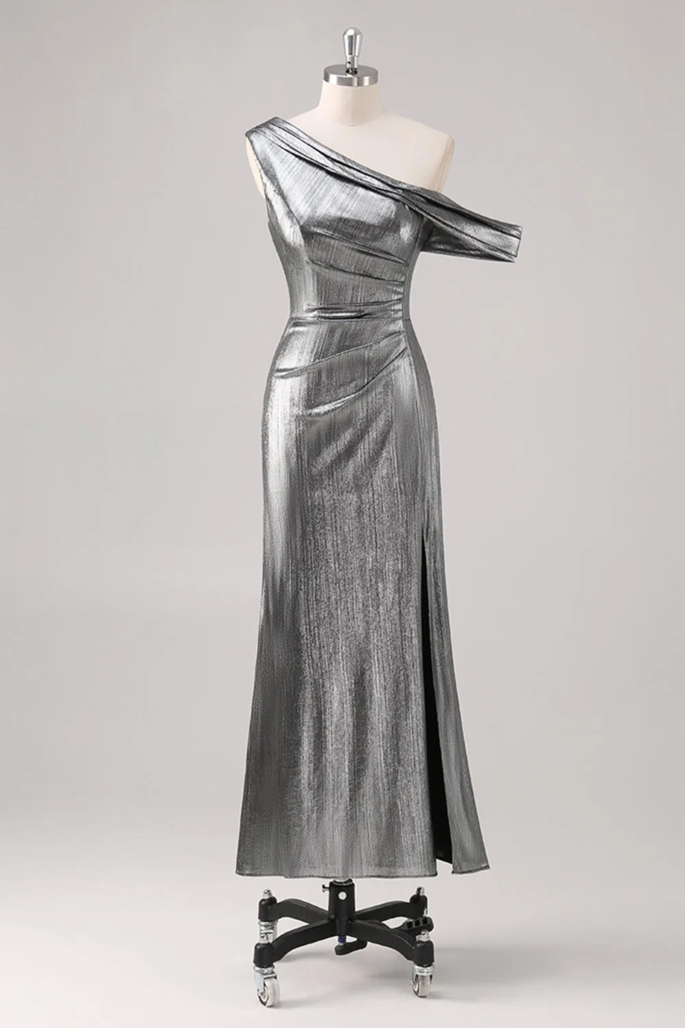 Silver Black Sheath One Shoulder Formal Dress with Slit sold by Zapaka