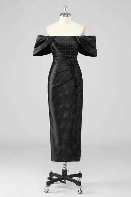 Black Sheath Off The Shoulder Formal Dress with Beadings sold by Zapaka