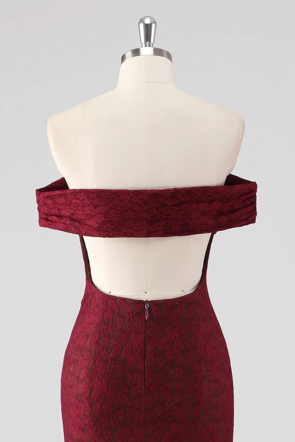 Burgundy Lace Mermaid Off The Shoulder Formal Dress sold by Zapaka product image thumbnail 5