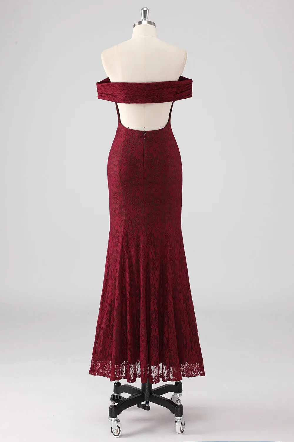Burgundy Lace Mermaid Off The Shoulder Formal Dress sold by Zapaka product image thumbnail 2